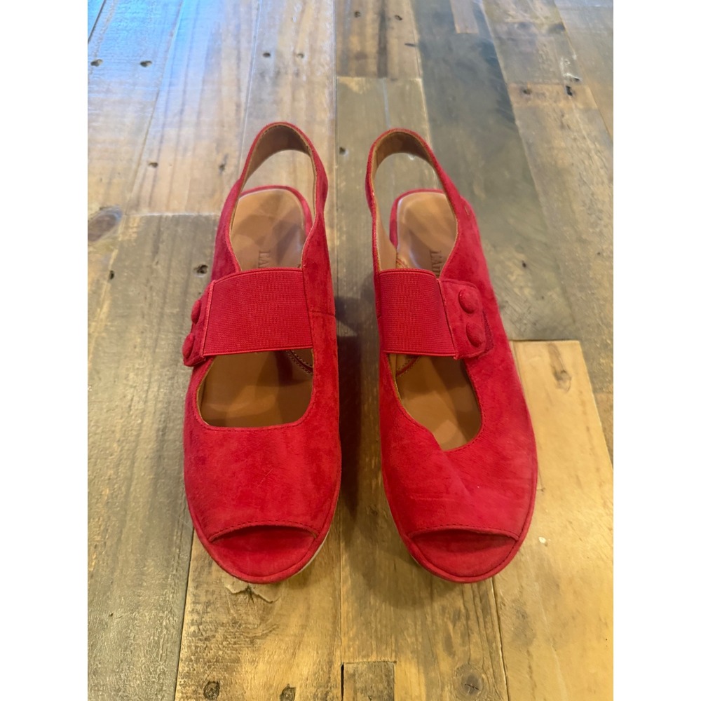 L'Amour Des Pieds Adalicia Red Suede Platform Wedge Sandals Peep Toe  6.5 M